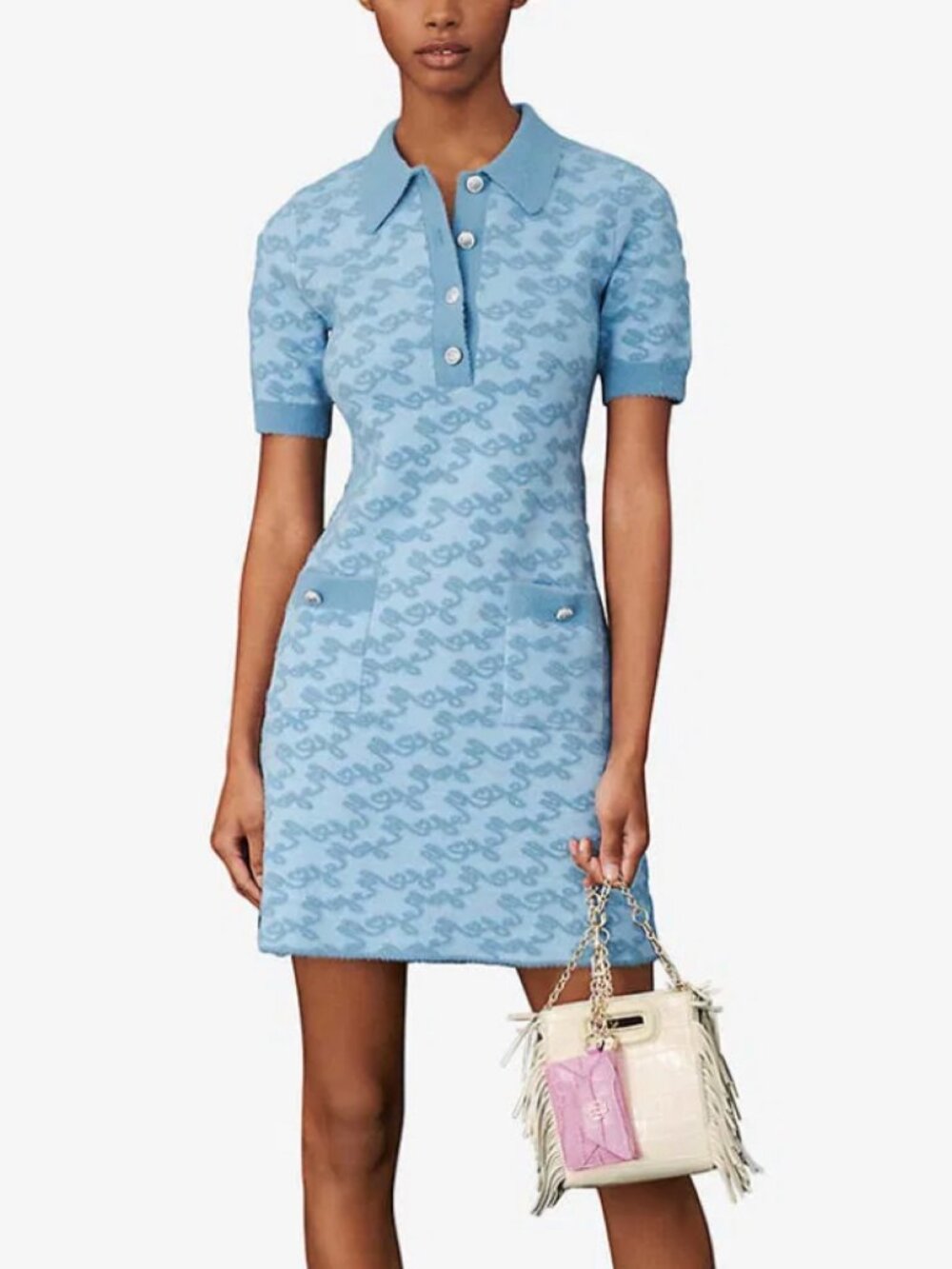 Maje Roetic Jacquard Knit Mini Dress in Blue